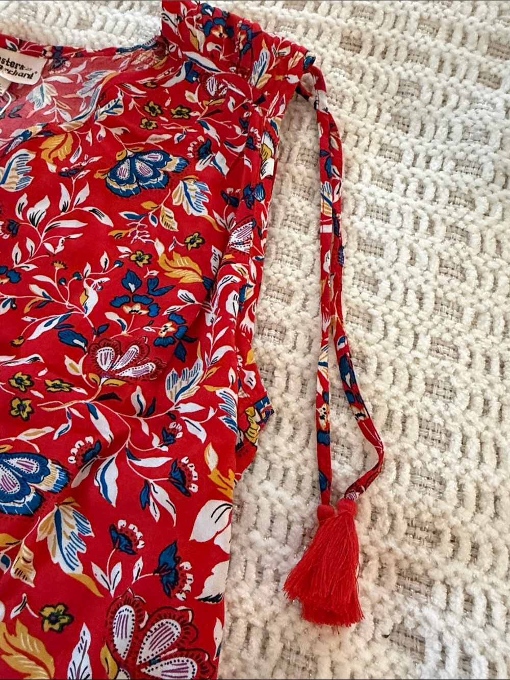 NWT Hester & Orchard Red Floral Sleeveless Top “Enjoy Life” Sz L - Picture 4 of 6